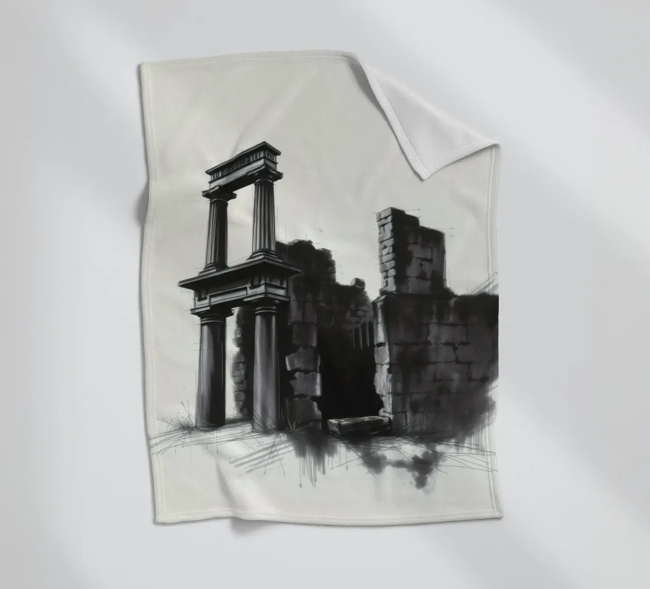 Ancient ruins with imposing columns and crumbling walls fleece blanket by DesignDoodle