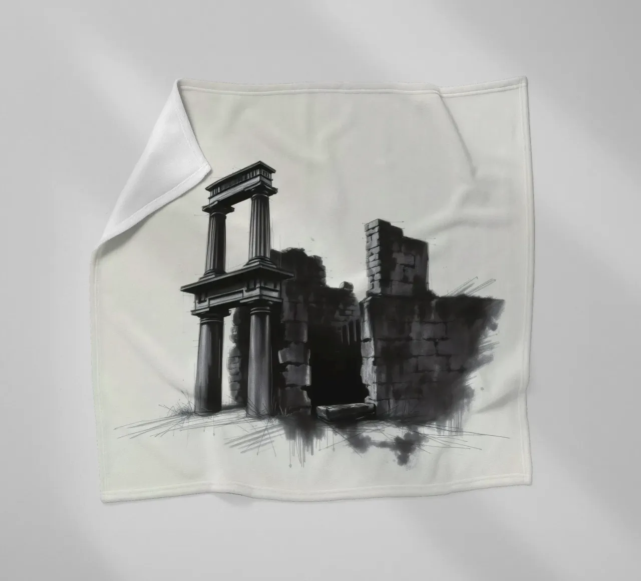 Ancient ruins with imposing columns and crumbling walls fleece blanket by DesignDoodle