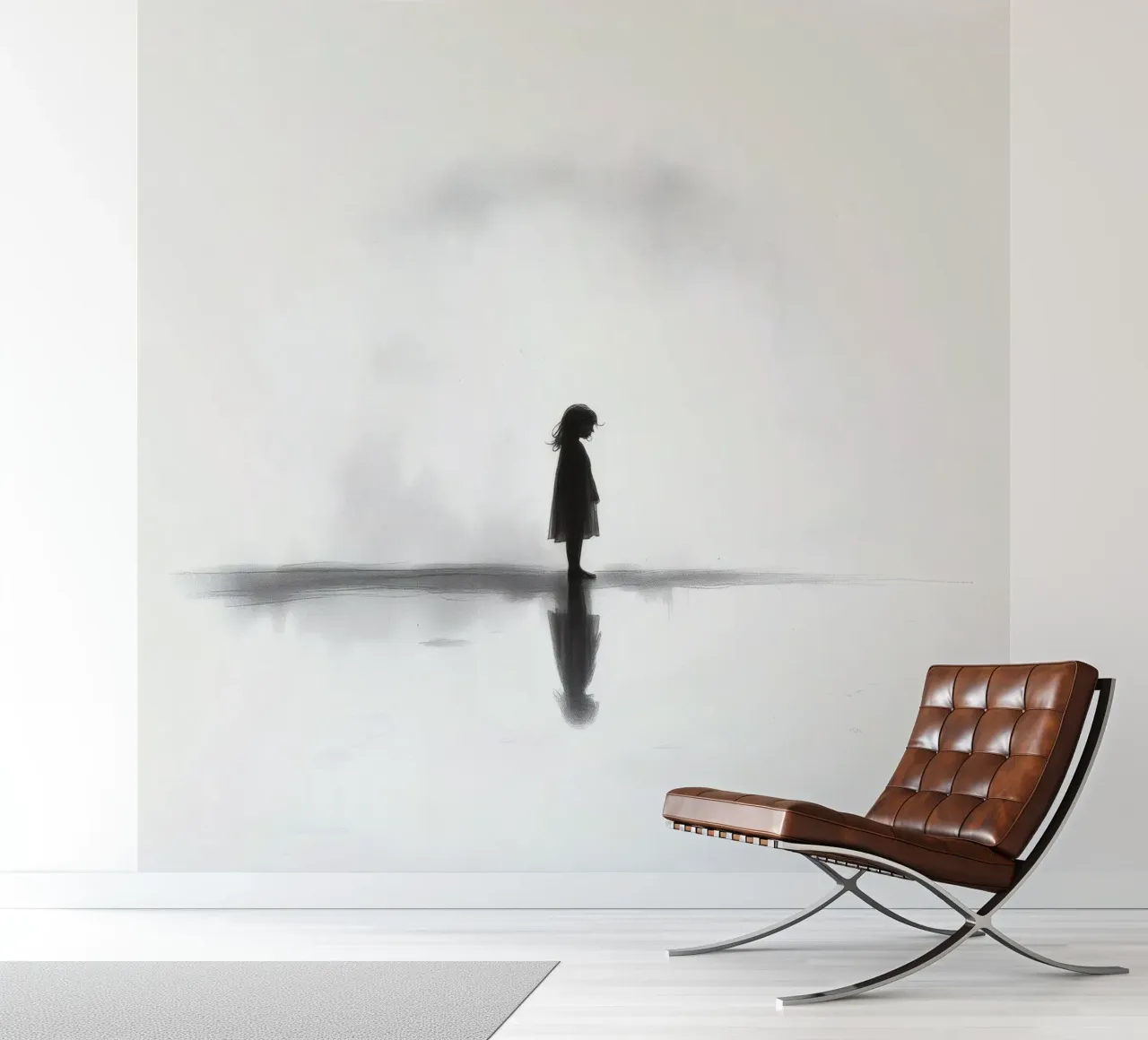 Allein stehendes Mädchen in Silhouette vor einem nebligen Hintergrund Fototapete von DesignDoodle