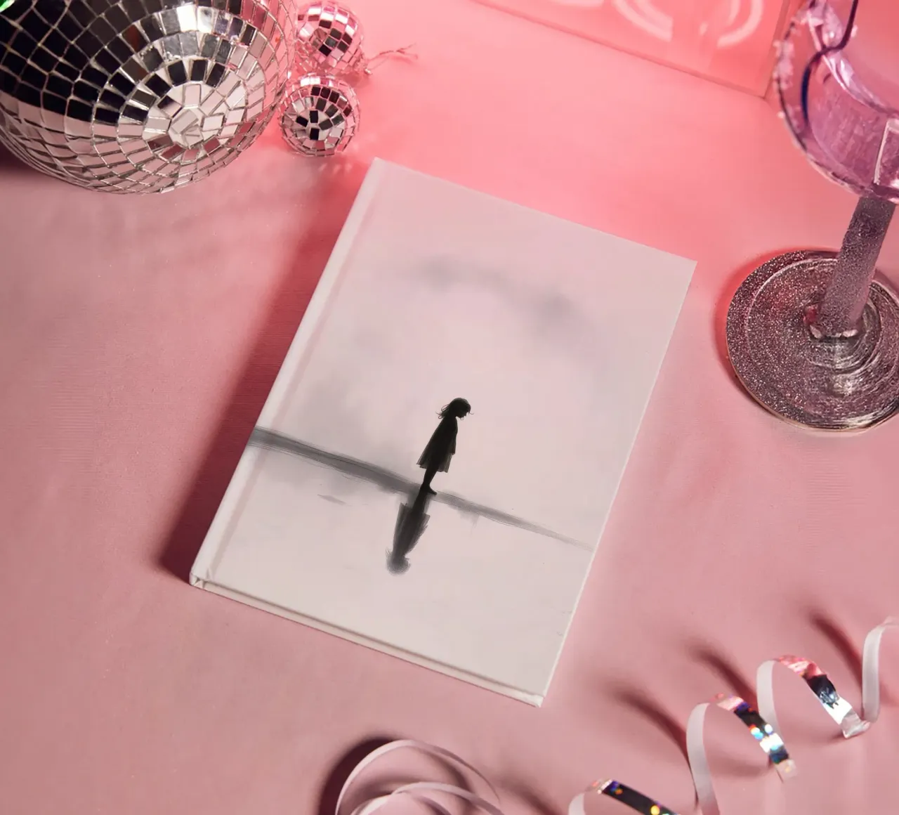 Girl standing alone in silhouette against a misty background notebook by DesignDoodle