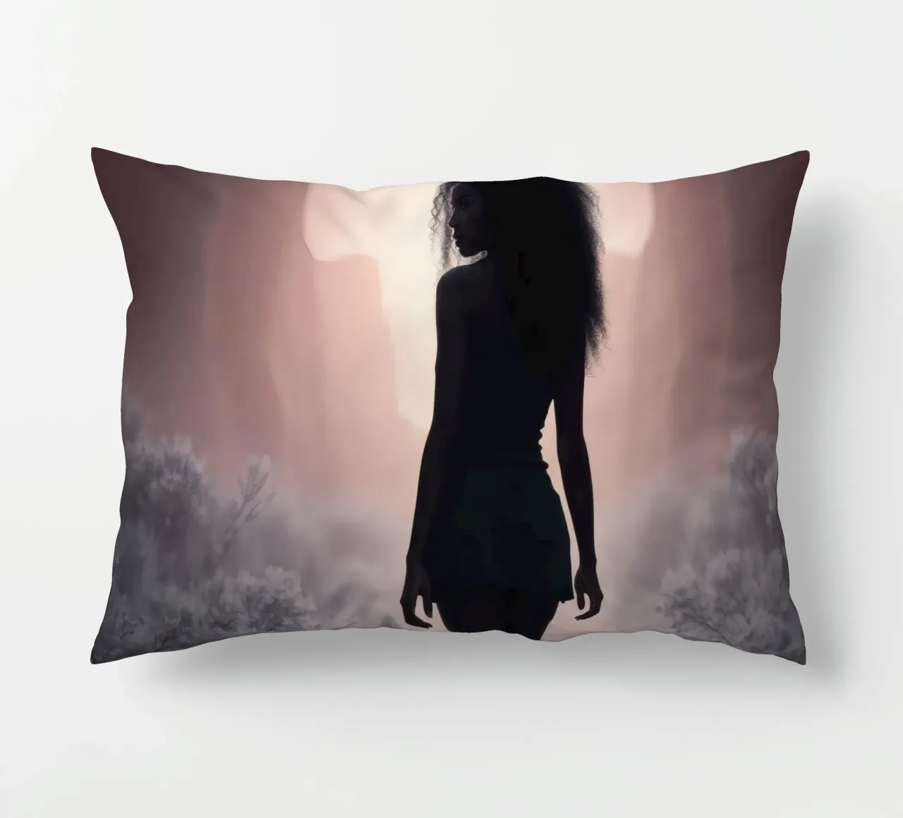 Donna cammina attraverso uno stretto canyon al crepuscolo cuscino da DesignDoodle