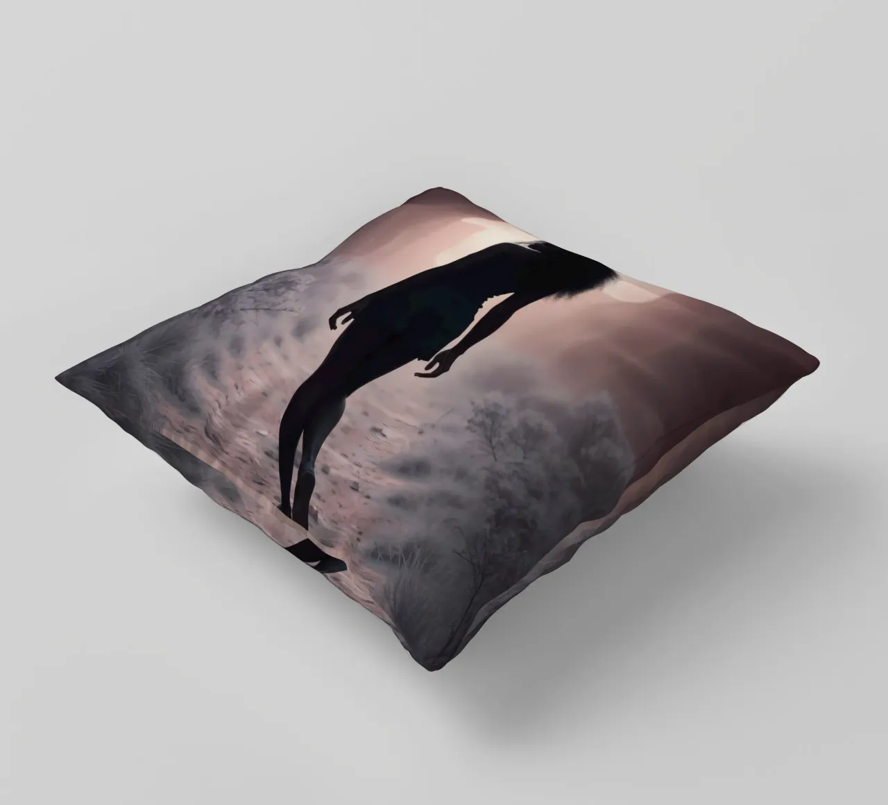 Donna cammina attraverso uno stretto canyon al crepuscolo cuscino da DesignDoodle