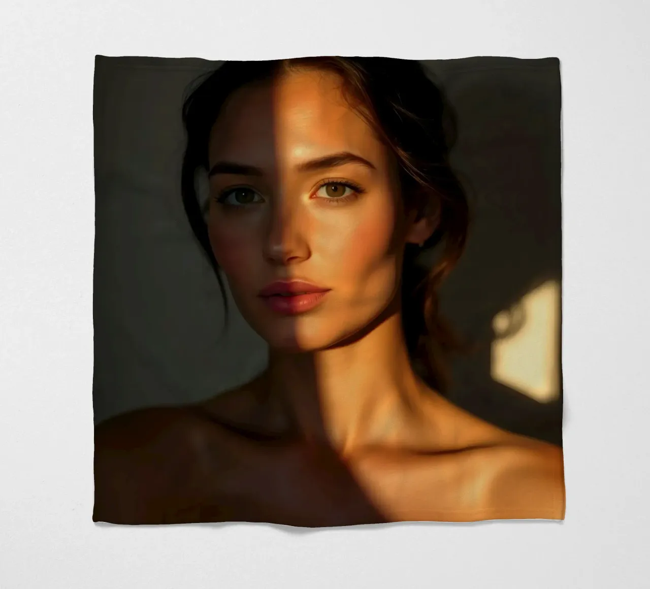 Zonlicht werpt dramatische schaduwen op het gezicht van een vrouw fleecedeken van DesignDoodle