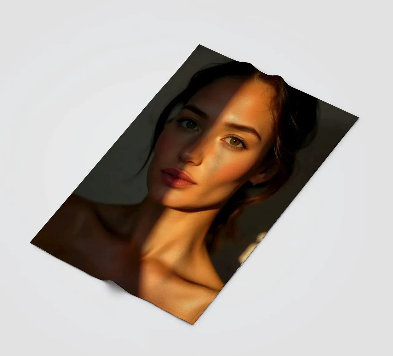 Zonlicht werpt dramatische schaduwen op het gezicht van een vrouw fleecedeken van DesignDoodle