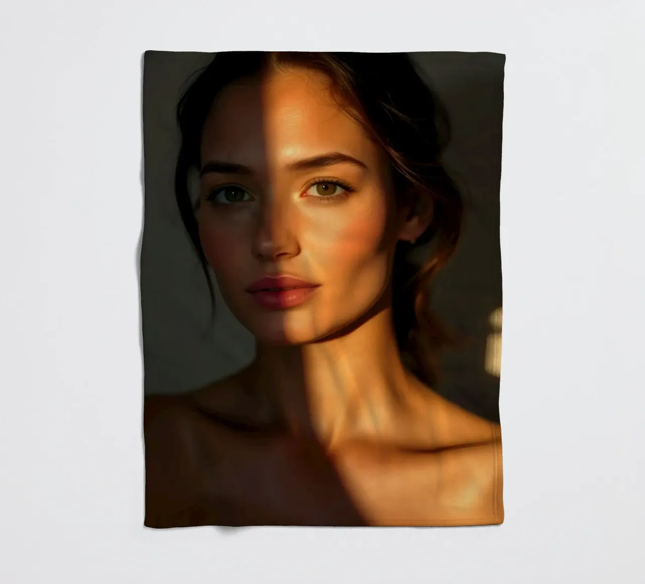 Zonlicht werpt dramatische schaduwen op het gezicht van een vrouw fleecedeken van DesignDoodle