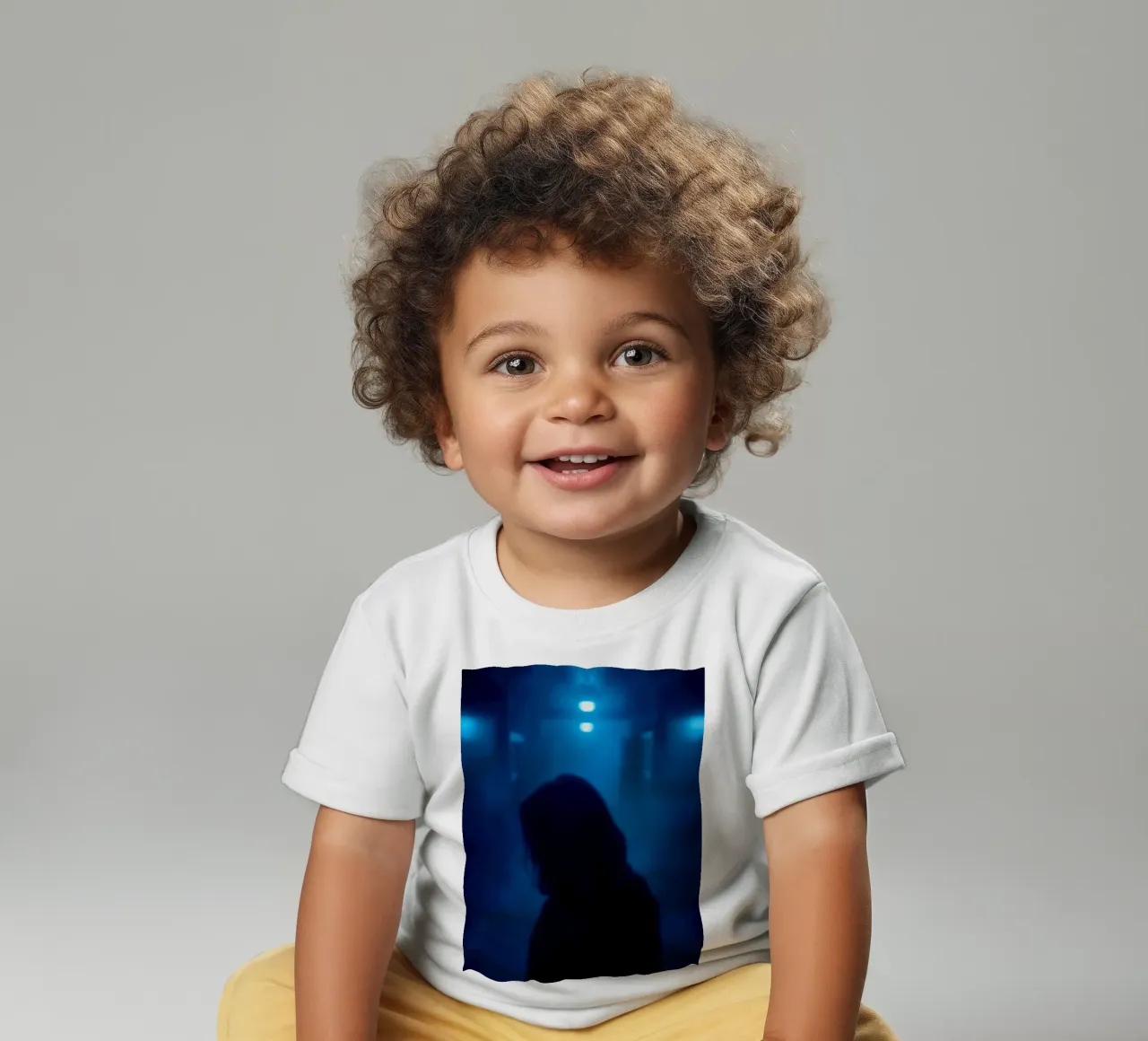 Woman in a dimly lit corridor with blue lighting and fog baby t-shirt by DesignDoodle