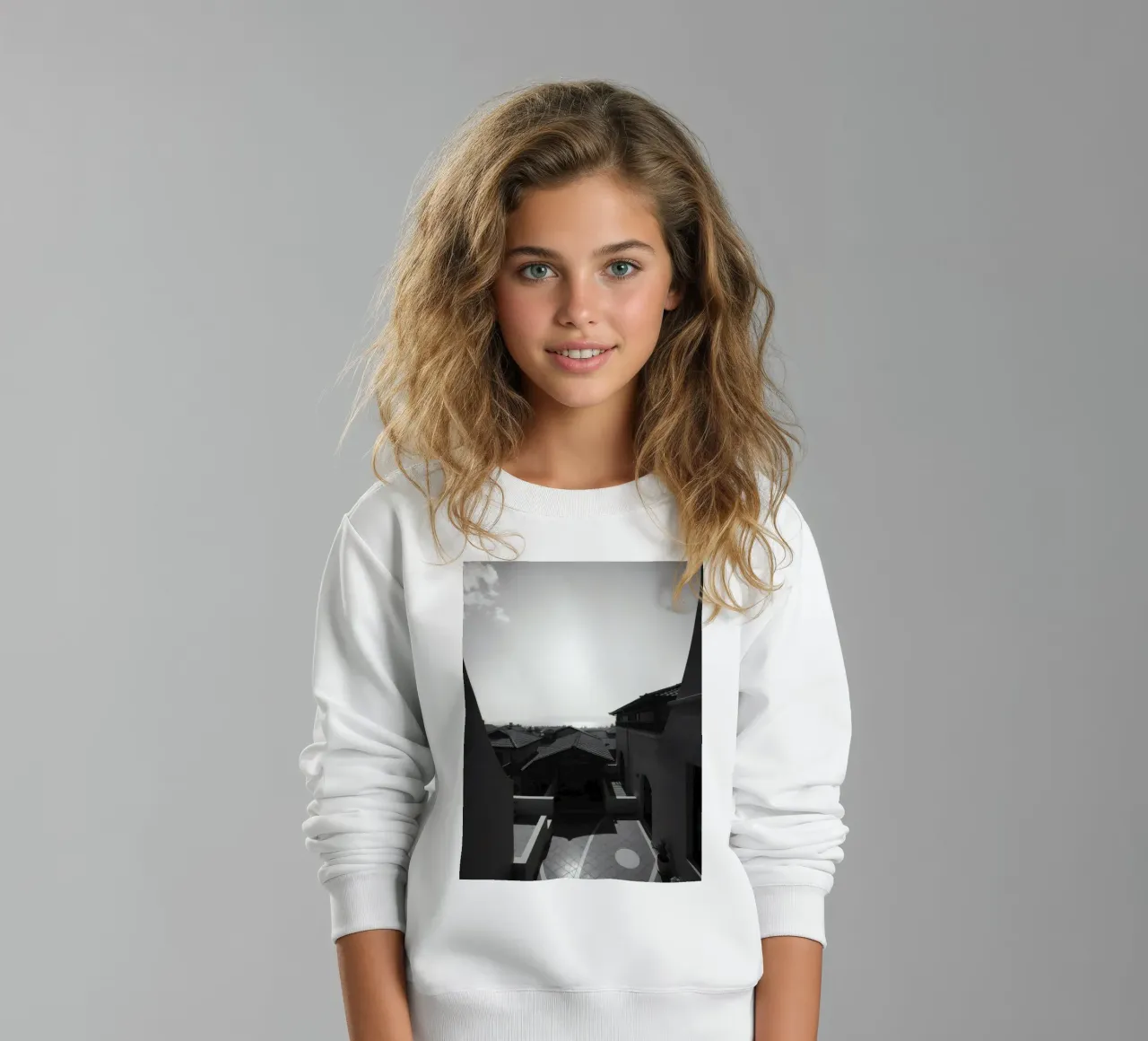 vue des toits et de l'horizon lointain sous un ciel lumineux sweat enfant de DesignDoodle