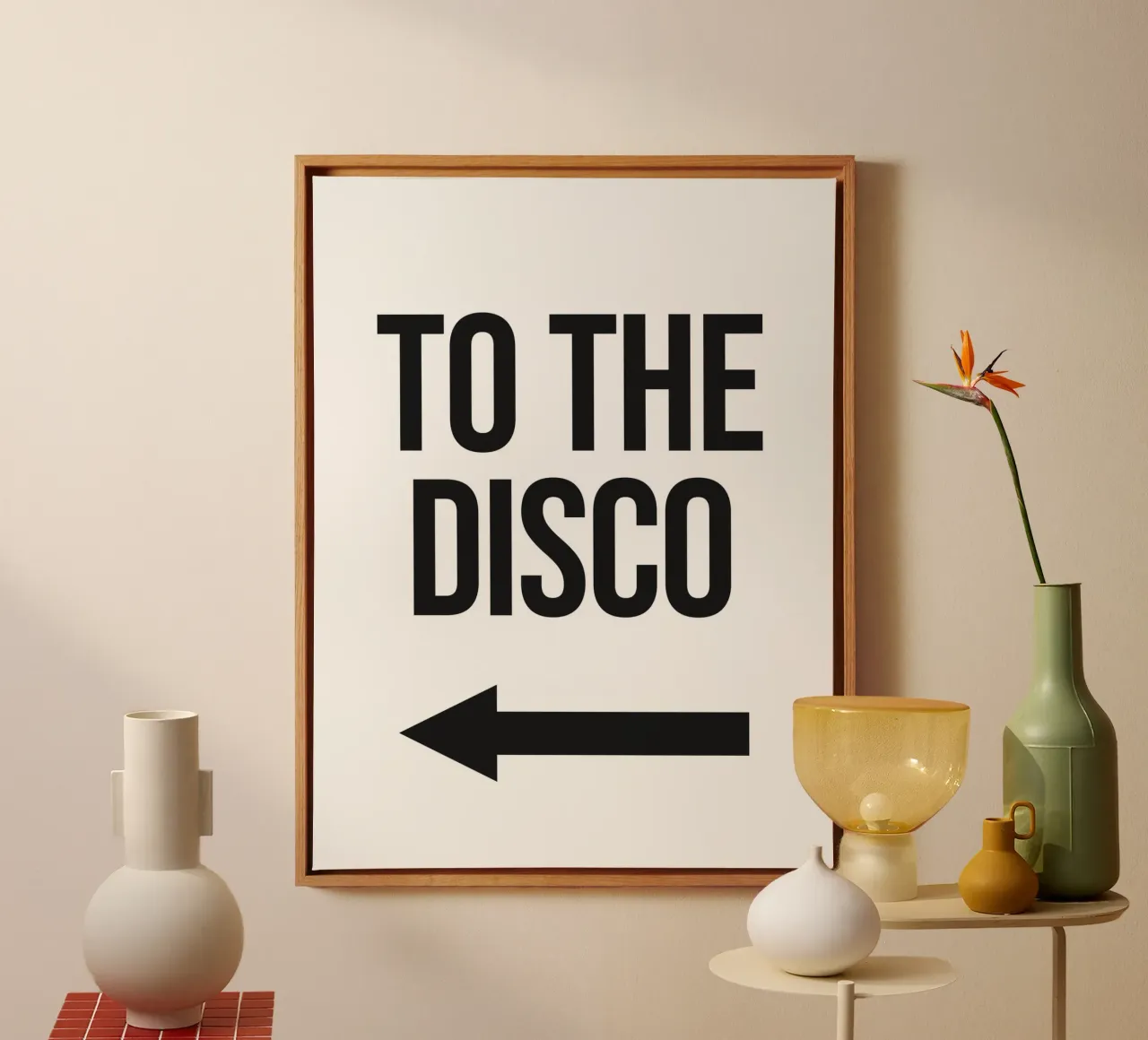 Naar de disco linkerpijl canvas met Baklijst van Paigaam Studio