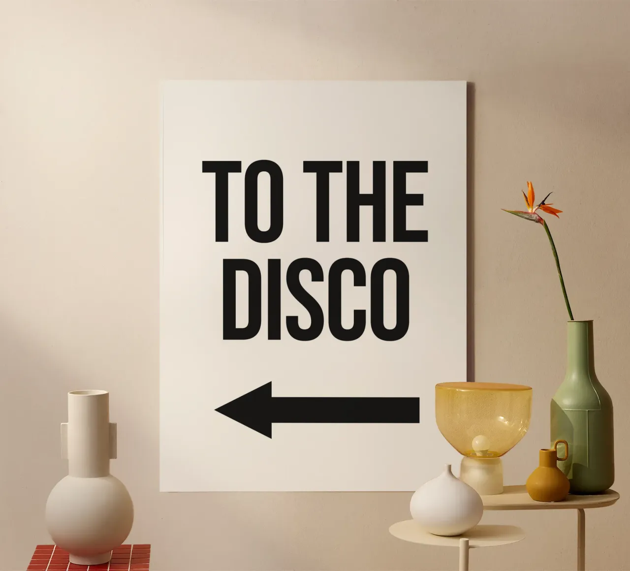 Naar de disco linkerpijl canvas met Baklijst van Paigaam Studio