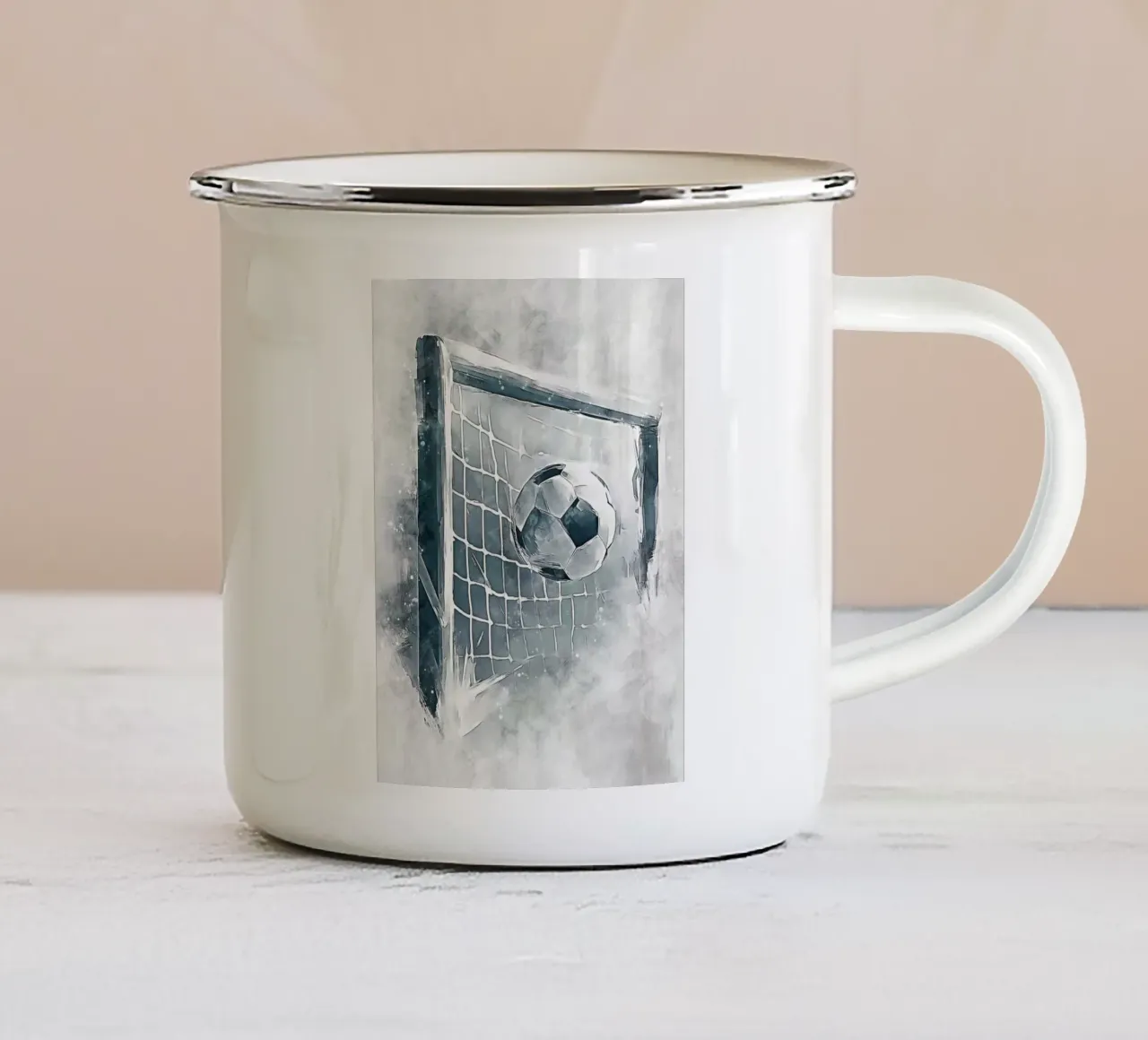 Football goal art Emaille Tasse von Mateo