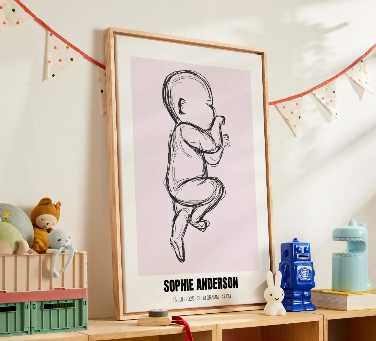 Minimalist & personal - birth poster with name canvas with Floater frame by FRAMELY