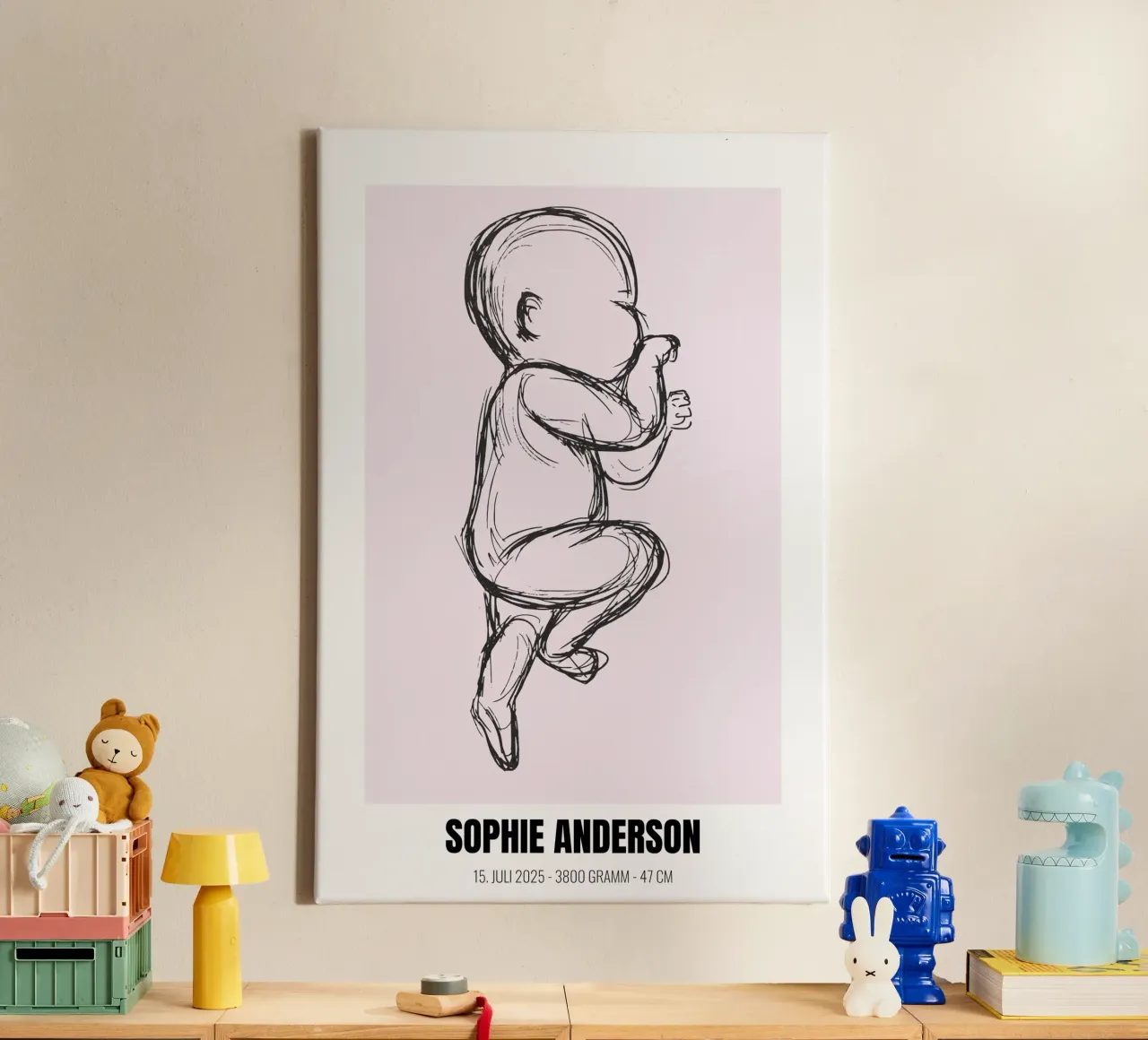 Minimalist & personal - birth poster with name canvas with Floater frame by FRAMELY