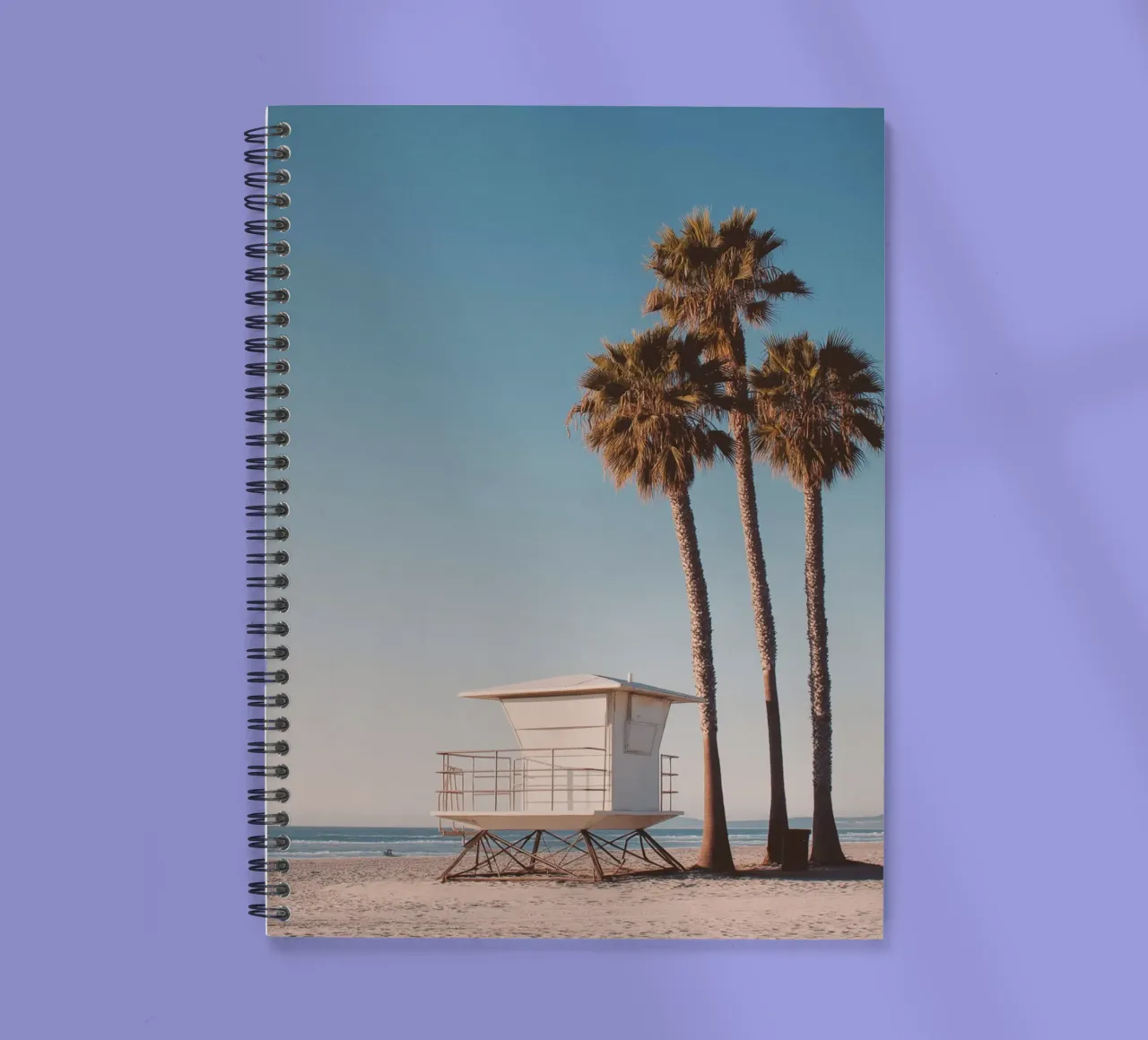 Lifeguard Tower and Palm Trees spiral notebook by Indigo Tides Art