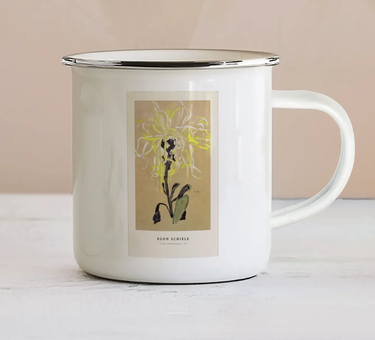 Schiele - Yellow Chrysanthemum tazza in smalto da Vintage by JUNIQE
