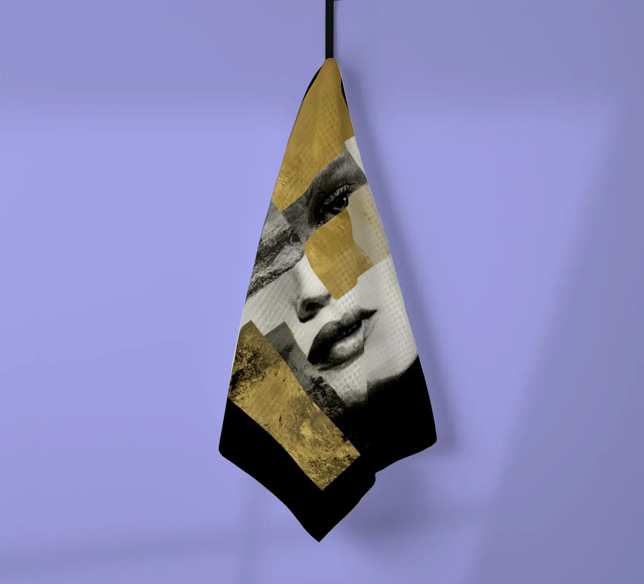 Ritratto femminile frammentato con accenti di collage oro canovaccio da cucina da Modern Muse