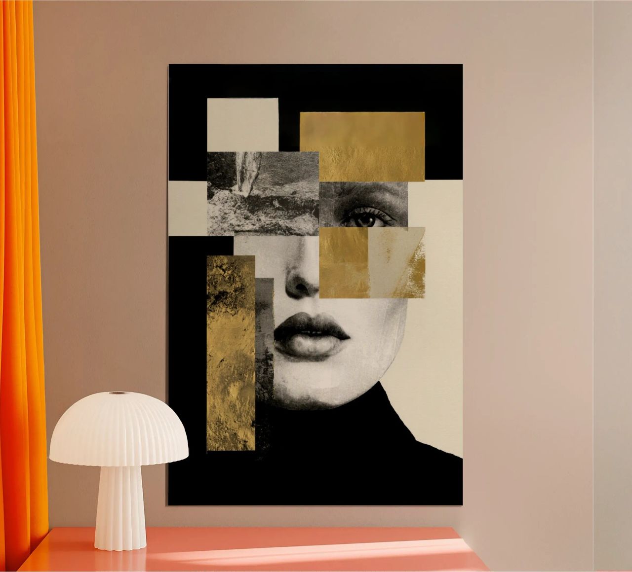 Fragmented Female Portrait with Gold Collage Accents poster with plastic frame by Modern Muse