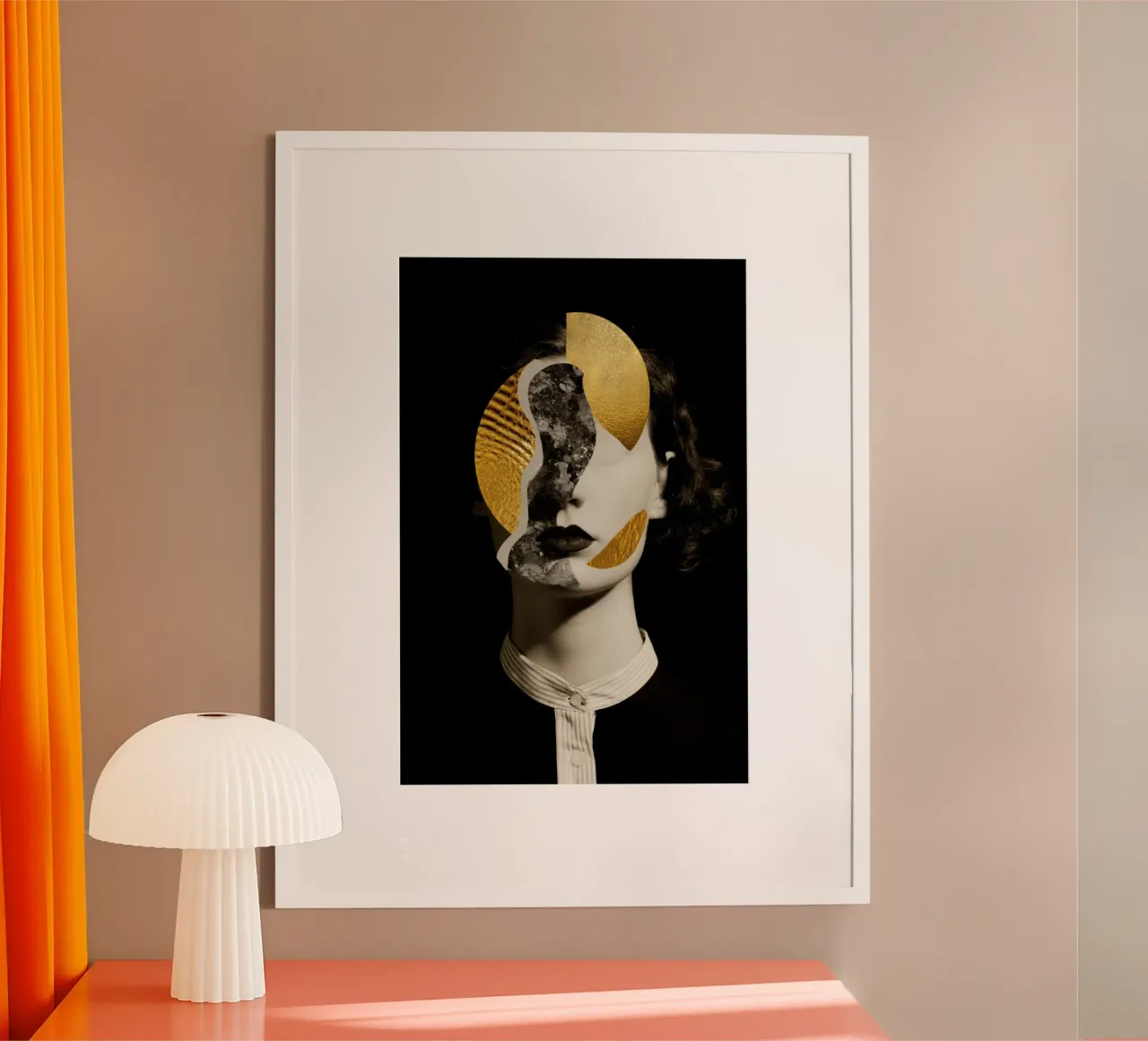 Abstract Female Portrait with Gold and Monochrome Blocks hahnemühle by Modern Muse