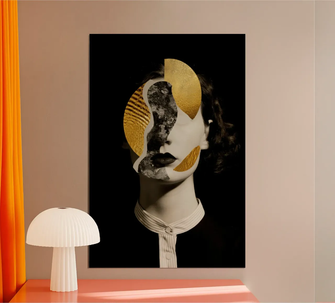 Abstract Female Portrait with Gold and Monochrome Blocks hahnemühle by Modern Muse