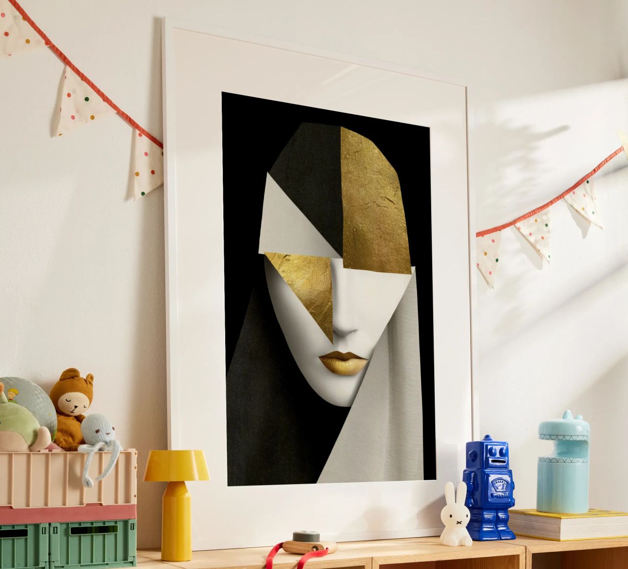 Abstrakte Porträtcollage mit Gold und monochromen Texturen Poster von Modern Muse