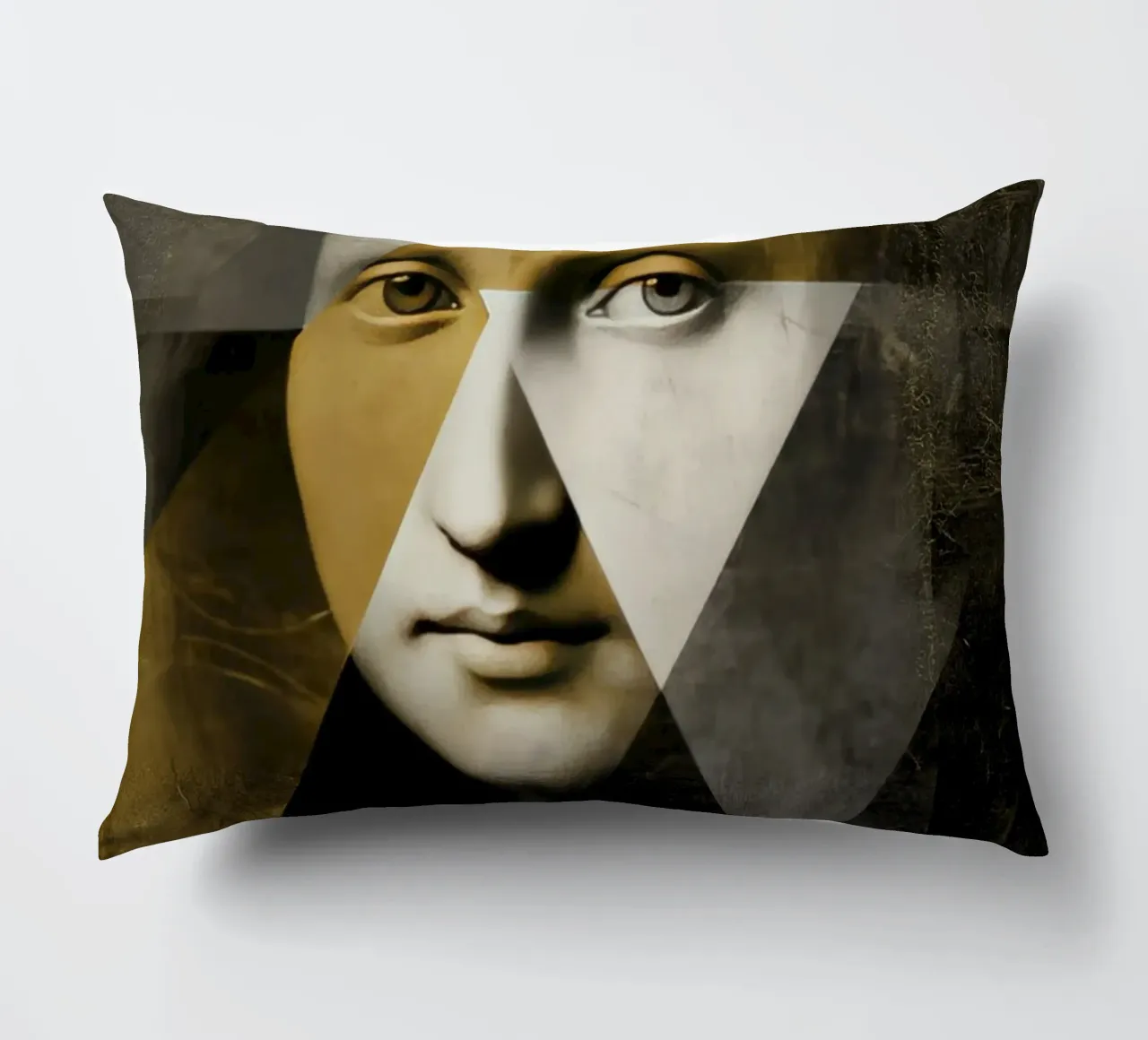 Abstract Gold Mona Lisa Portrait Collage Modern Art Design decorative cushion by Modern Muse