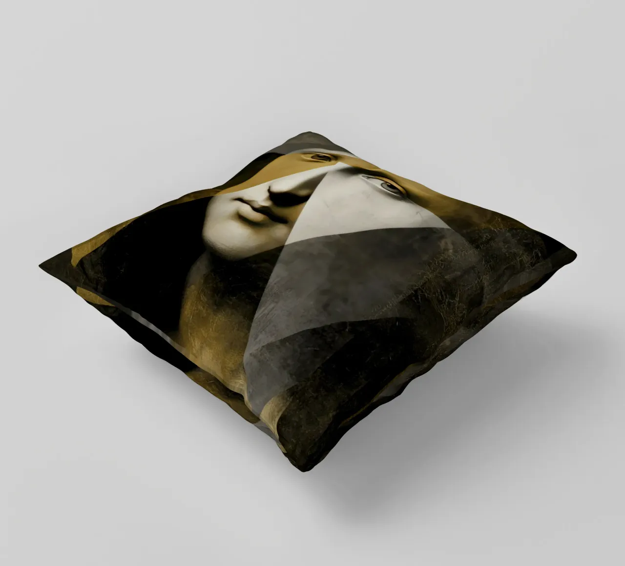 Abstract Gold Mona Lisa Portrait Collage Modern Art Design decorative cushion by Modern Muse