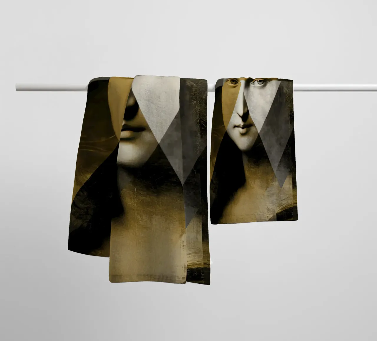 Abstract Goud Mona Lisa Portret Collage Modern Kunstontwerp badhanddoek van Modern Muse