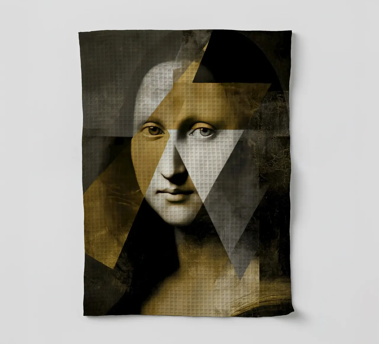 Abstract Goud Mona Lisa Portret Collage Modern Kunstontwerp theedoek van Modern Muse