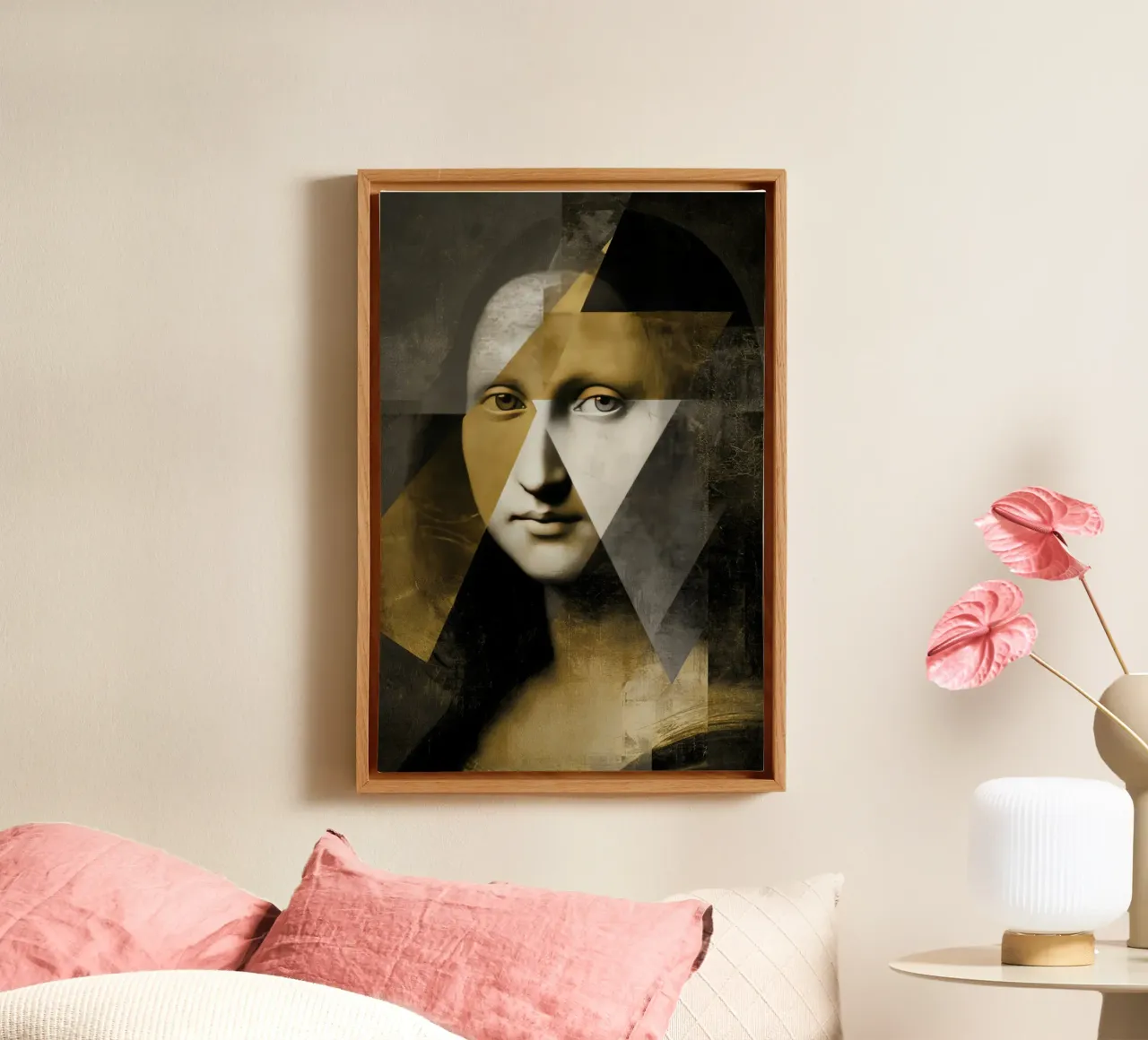 Abstract Goud Mona Lisa Portret Collage Modern Kunstontwerp canvas met Baklijst van Modern Muse