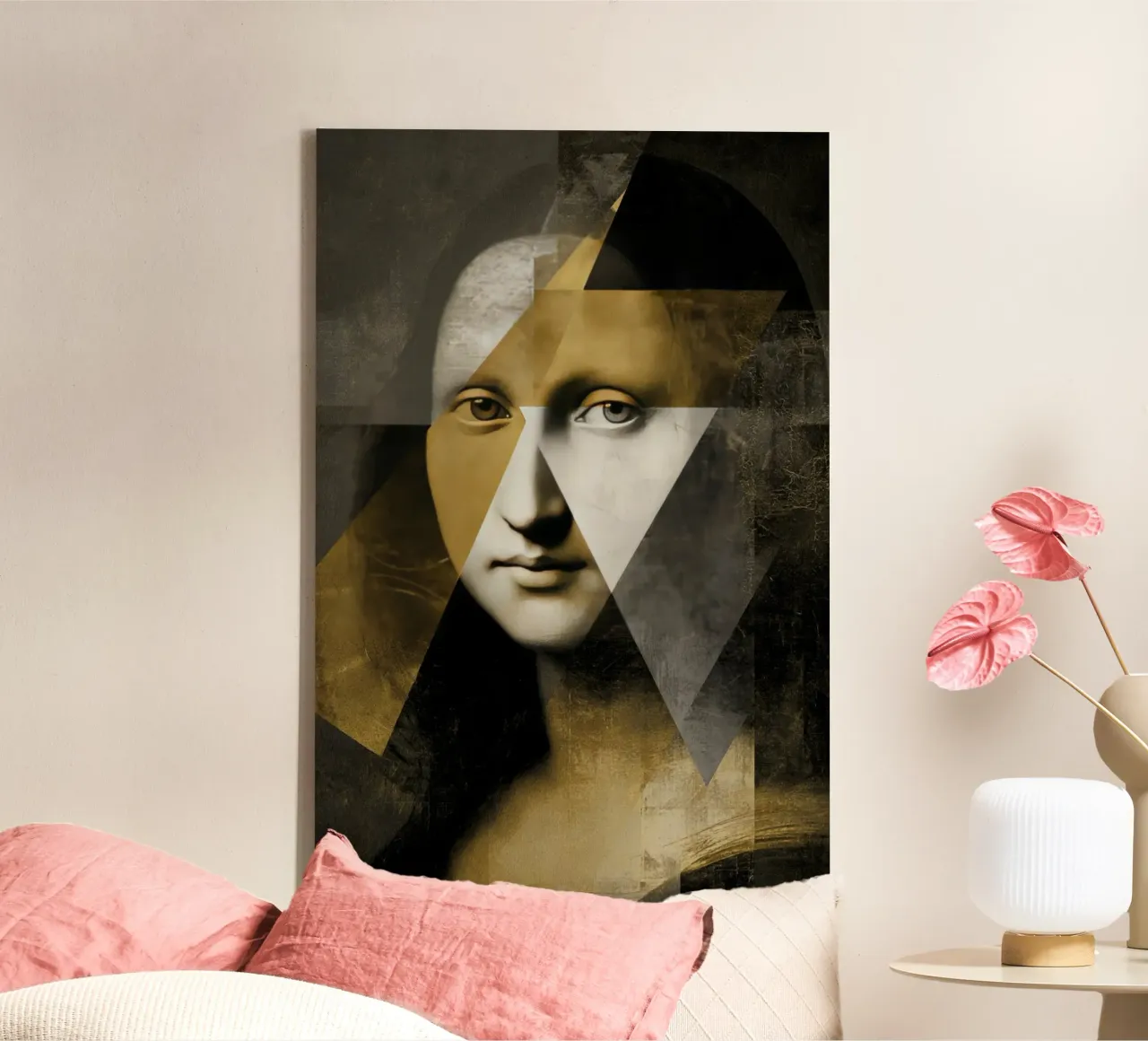 Abstract Goud Mona Lisa Portret Collage Modern Kunstontwerp canvas met Baklijst van Modern Muse