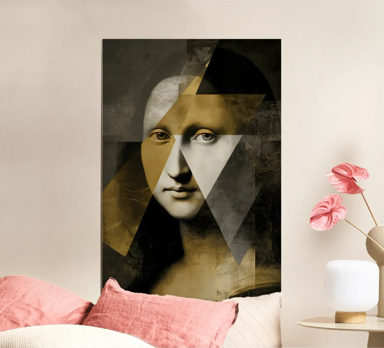 Abstract Gold Mona Lisa Portrait Collage Modern Art Design poster with aluminum frame by Modern Muse
