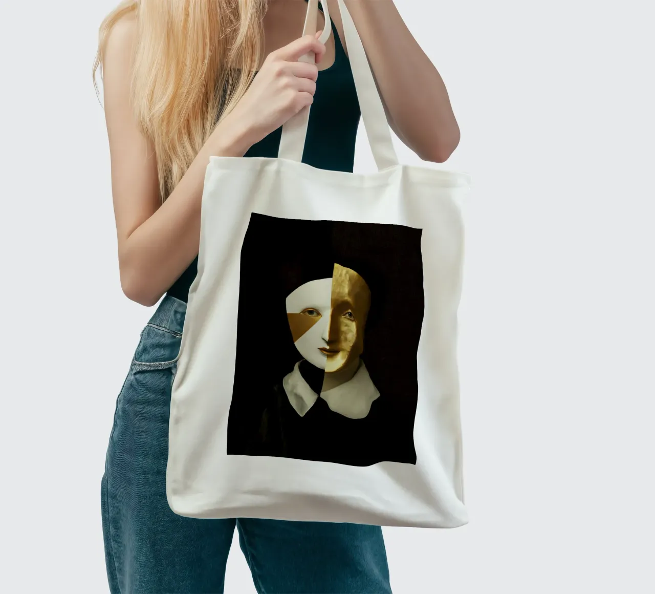 Abstract Female Harlequin Portrait with Gold Texture tote bag by Modern Muse