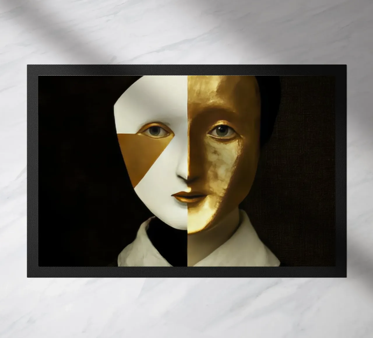 Ritratto astratto di Arlecchino femmina con texture dorata zerbino da Modern Muse