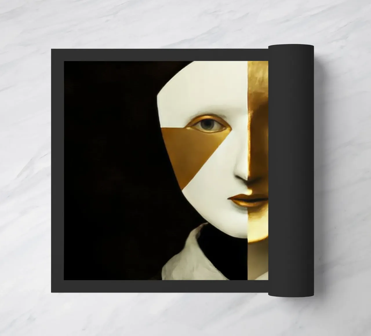 Ritratto astratto di Arlecchino femmina con texture dorata zerbino da Modern Muse