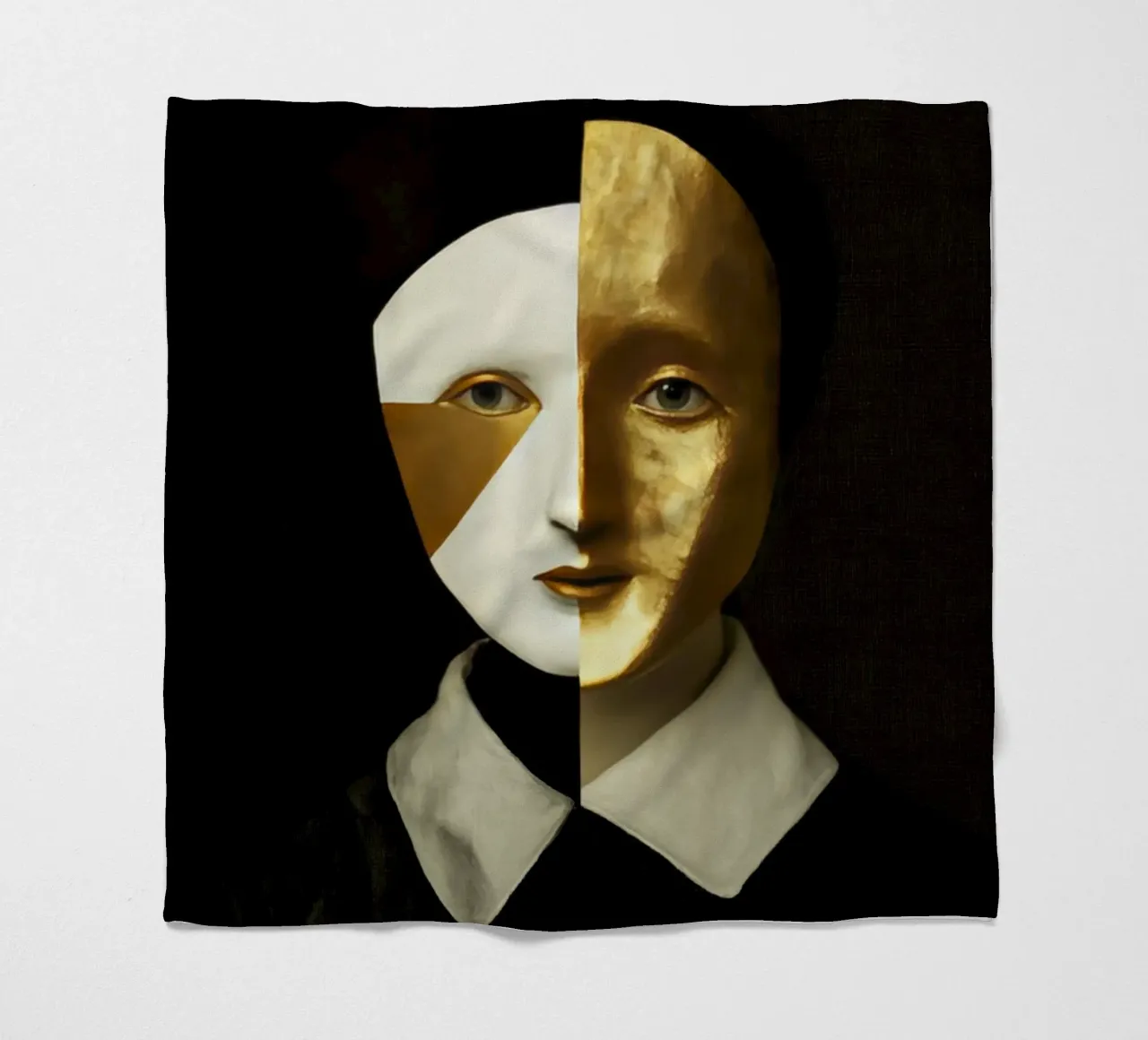 Abstract Female Harlequin Portrait with Gold Texture fleece blanket by Modern Muse