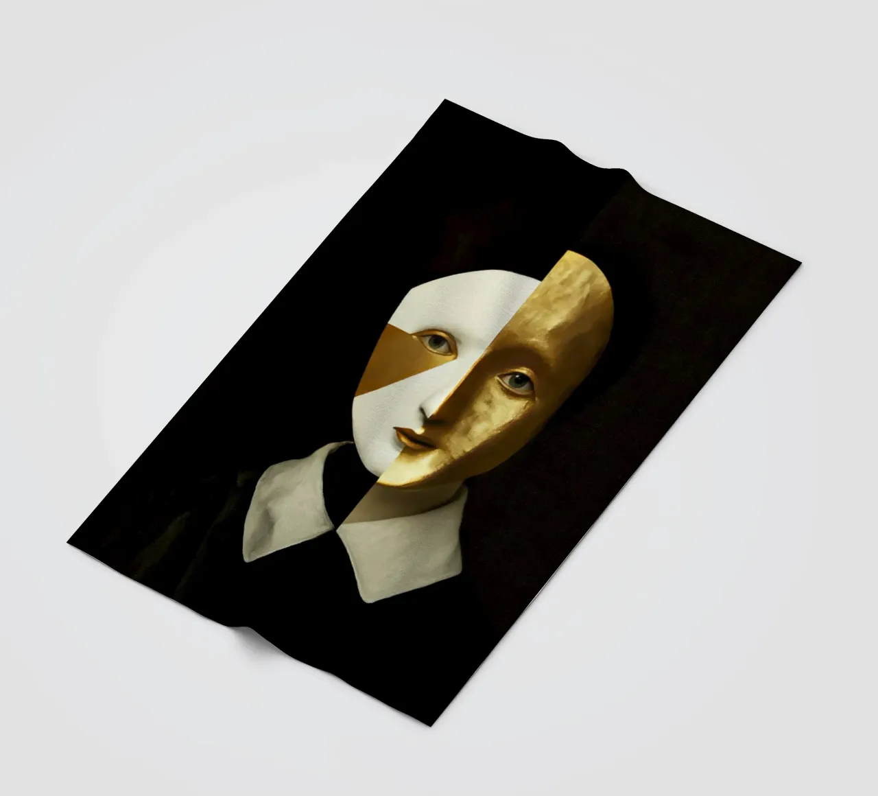 Abstract Female Harlequin Portrait with Gold Texture fleece blanket by Modern Muse