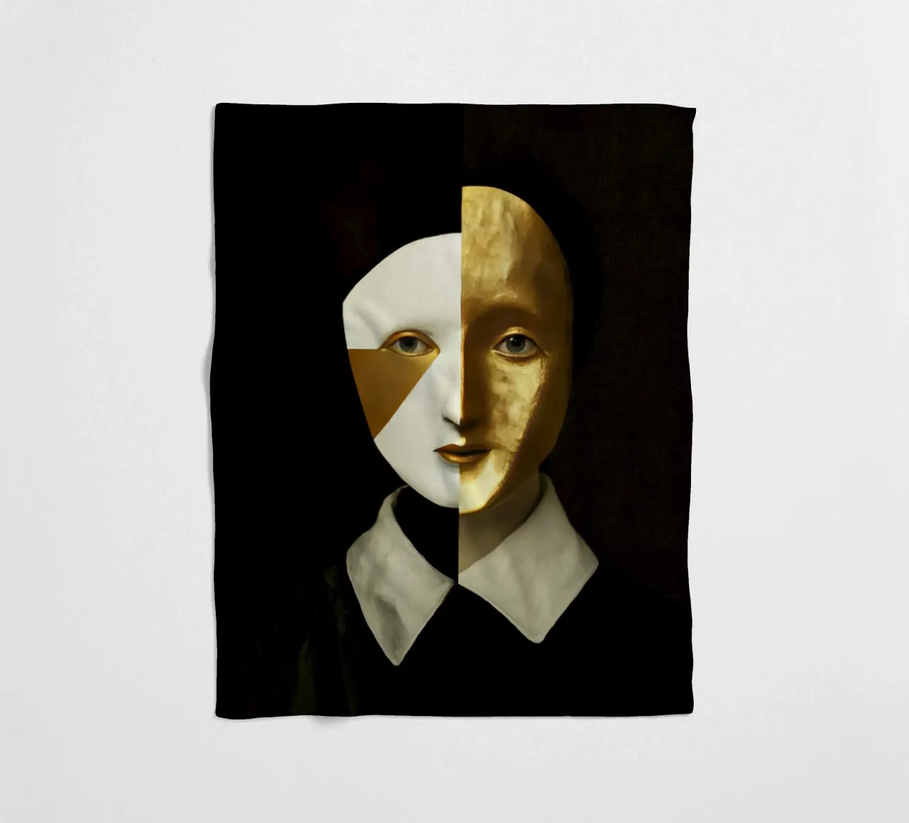 Abstract Female Harlequin Portrait with Gold Texture fleece blanket by Modern Muse