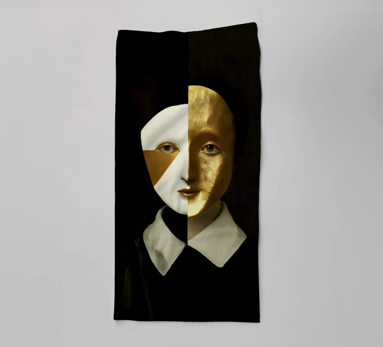 Abstract Female Harlequin Portrait with Gold Texture towel by Modern Muse