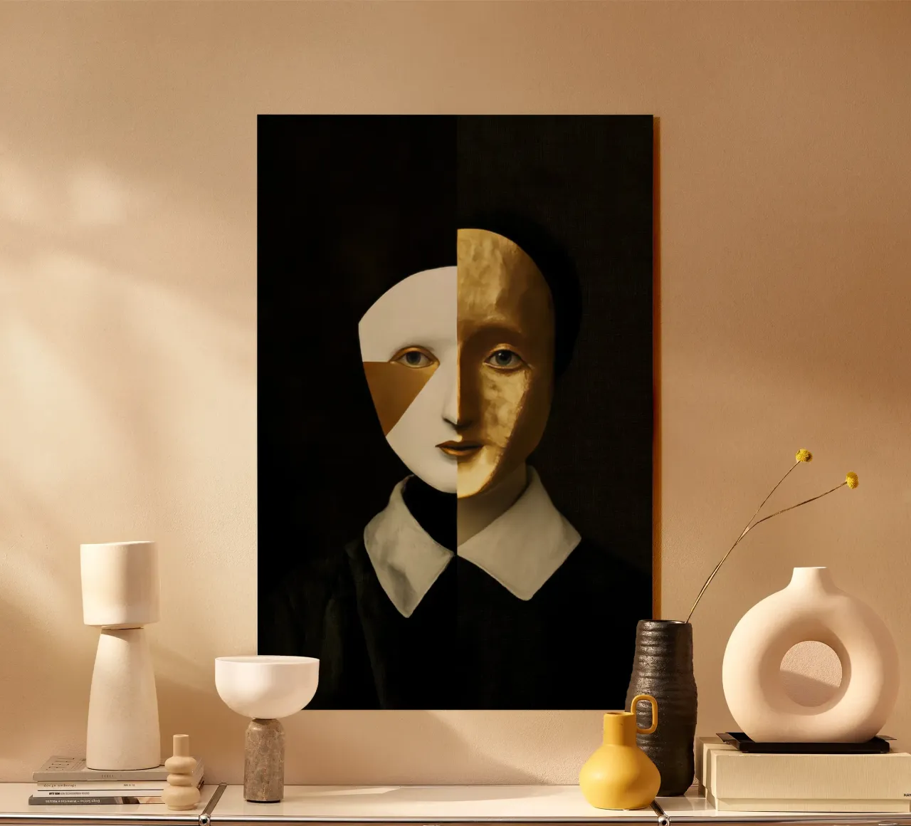 Abstract Female Harlequin Portrait with Gold Texture acrylic glass by Modern Muse
