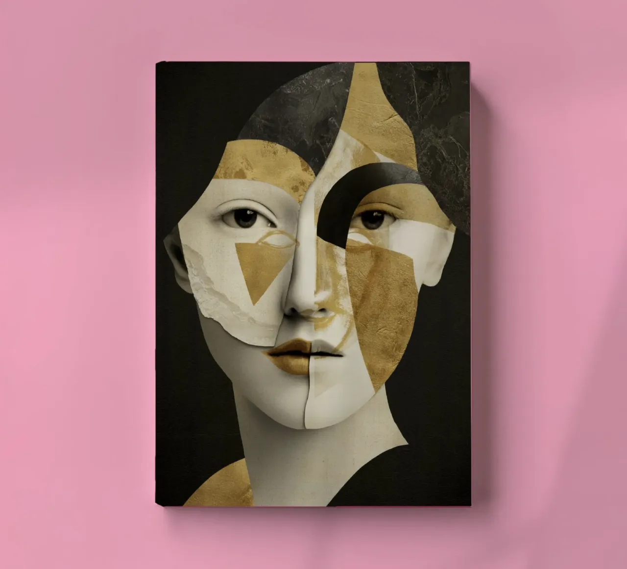 Retrato abstracto en collage dorado con fragmentos geométricos cuaderno de Modern Muse