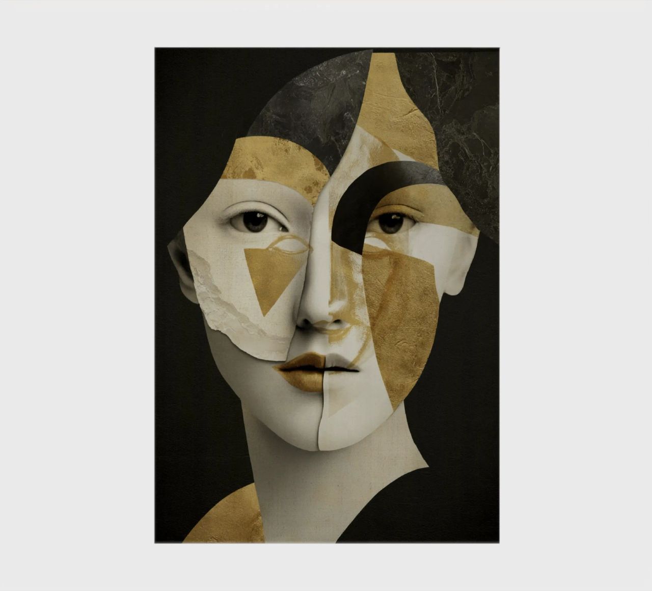 Abstract Gold Collage Portrait with Geometric Fragments notebook by Modern Muse
