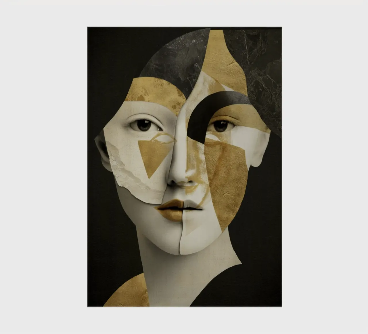 Retrato abstracto en collage dorado con fragmentos geométricos cuaderno de Modern Muse
