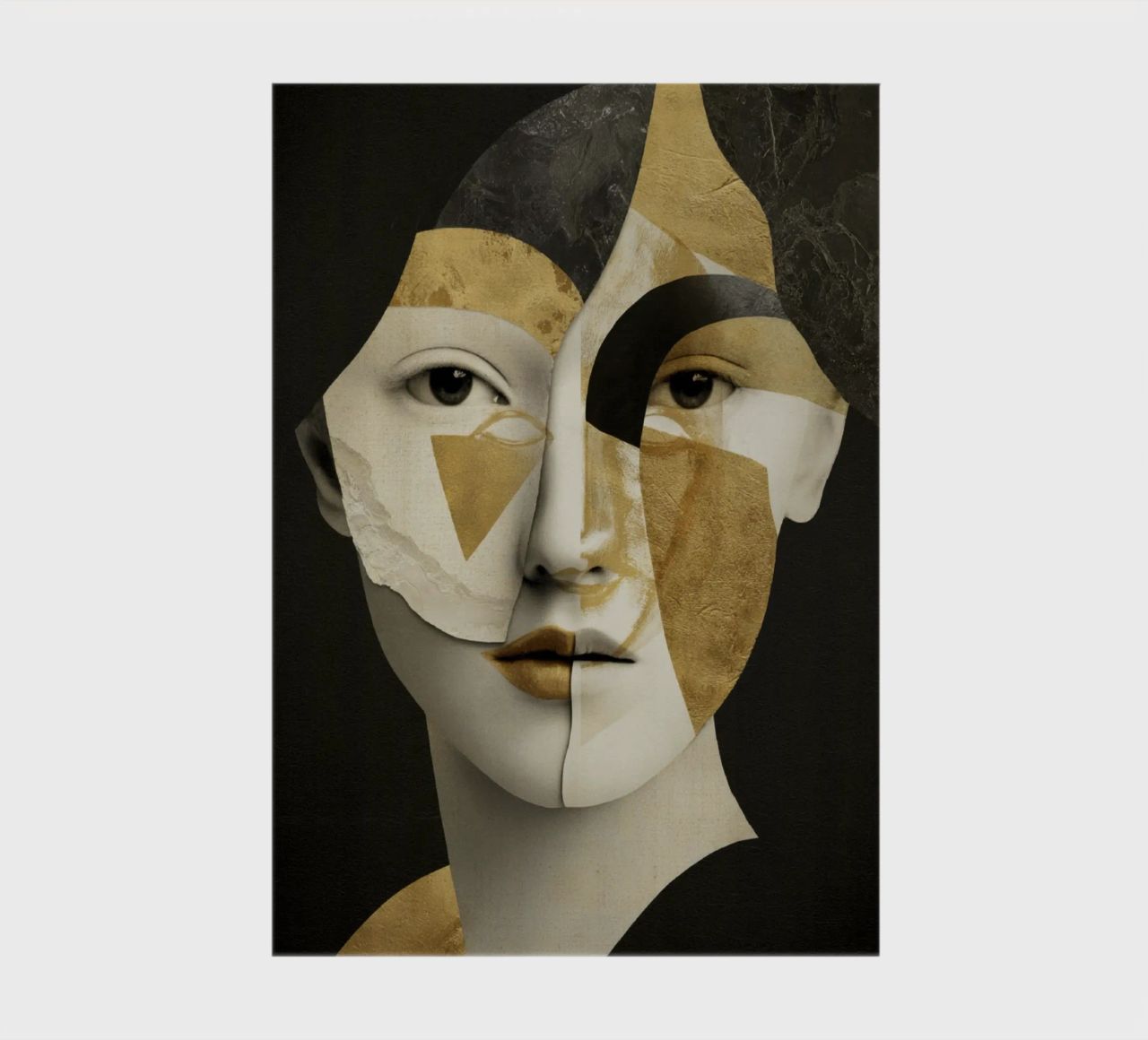 Abstract Gold Collage Portrait with Geometric Fragments notebook by Modern Muse