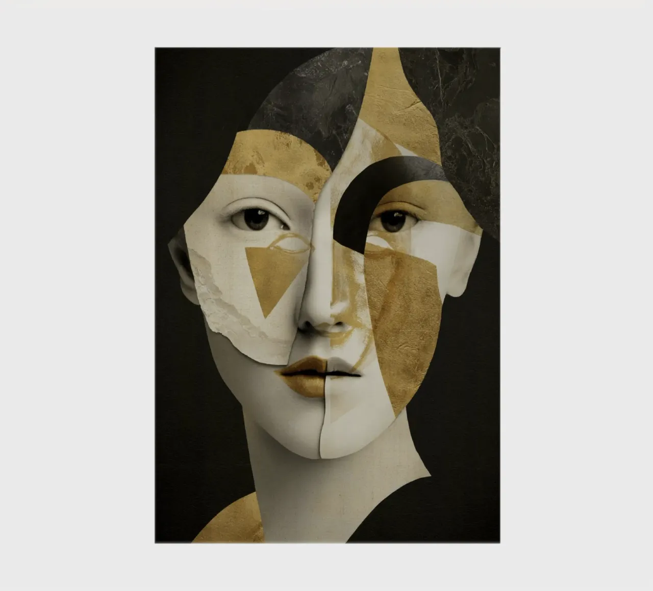 Retrato abstracto en collage dorado con fragmentos geométricos cuaderno de Modern Muse