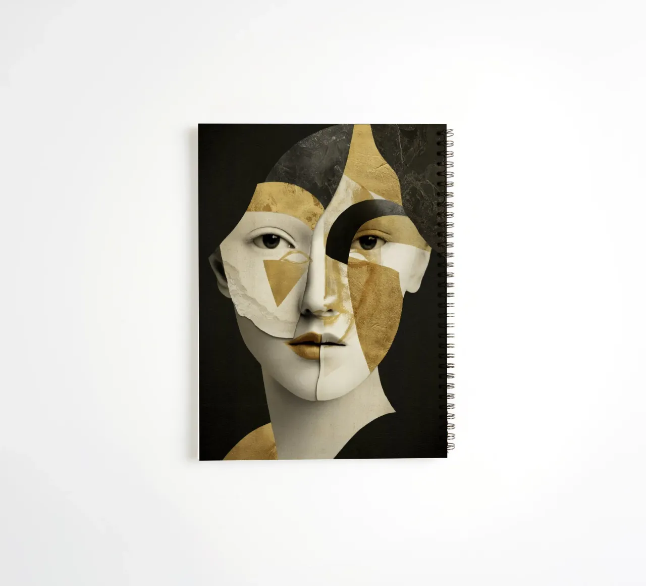 Abstraktes Gold-Collage-Portrait mit geometrischen Fragmenten Ringbuch von Modern Muse