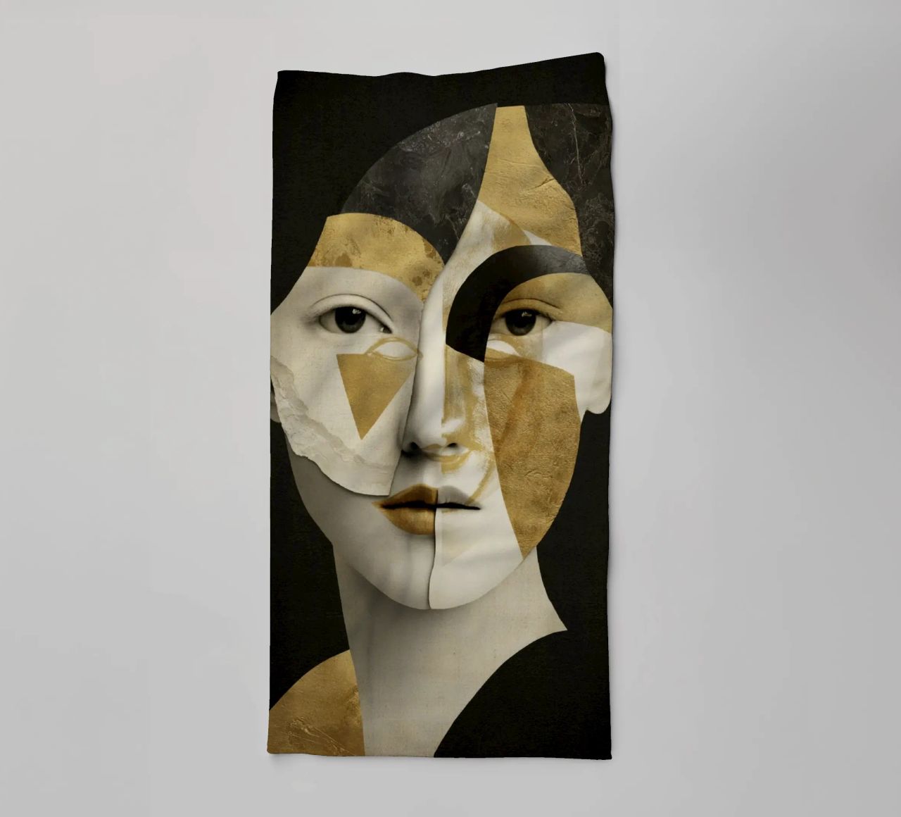 Abstract Gold Collage Portrait with Geometric Fragments towel by Modern Muse