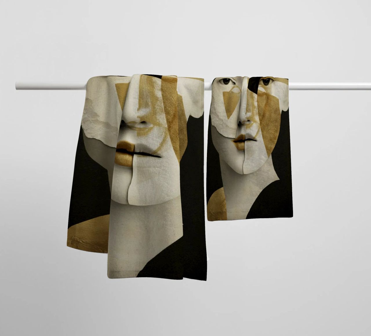 Abstract Gold Collage Portrait with Geometric Fragments towel by Modern Muse