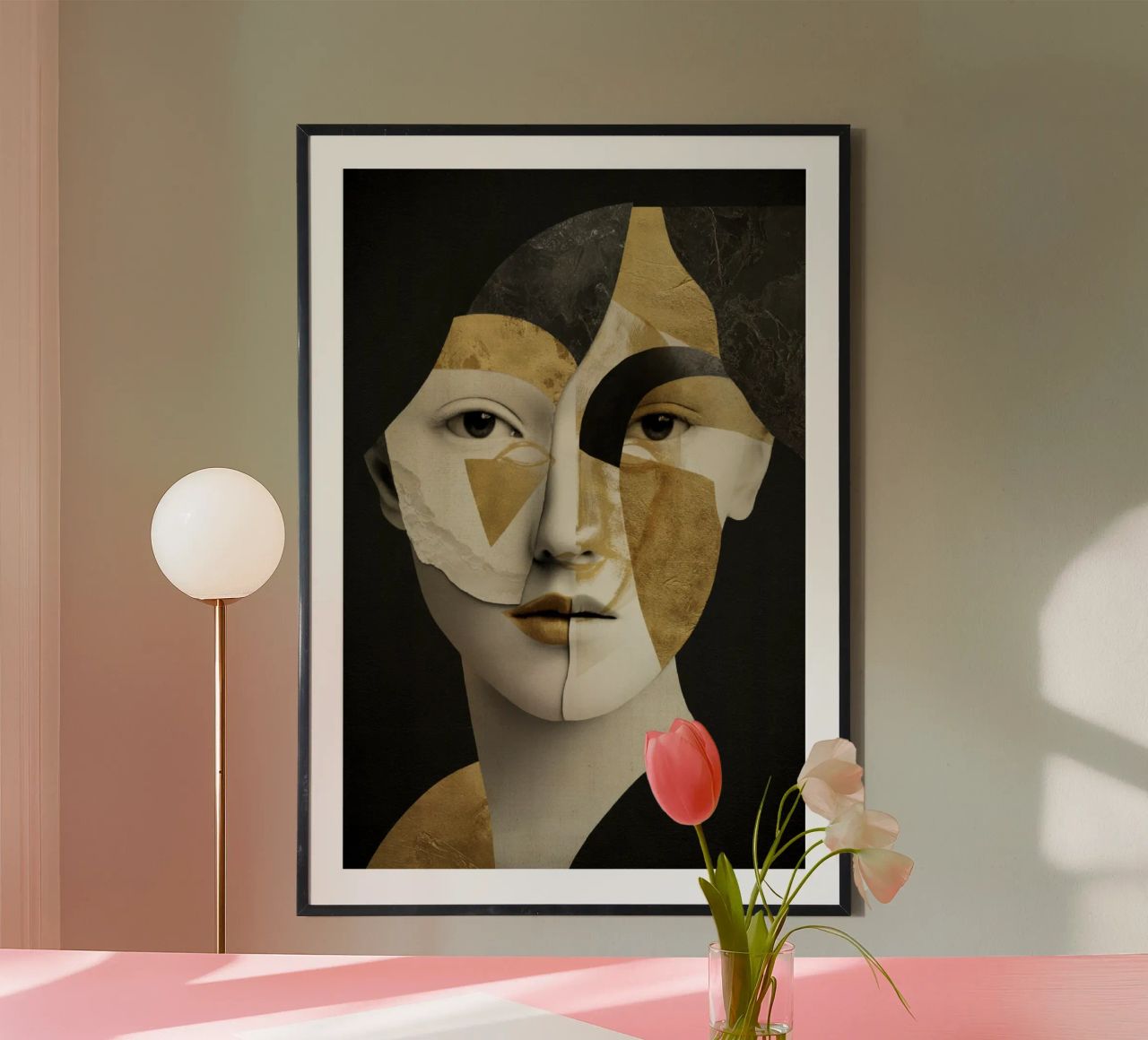 Abstract Gold Collage Portrait with Geometric Fragments poster by Modern Muse