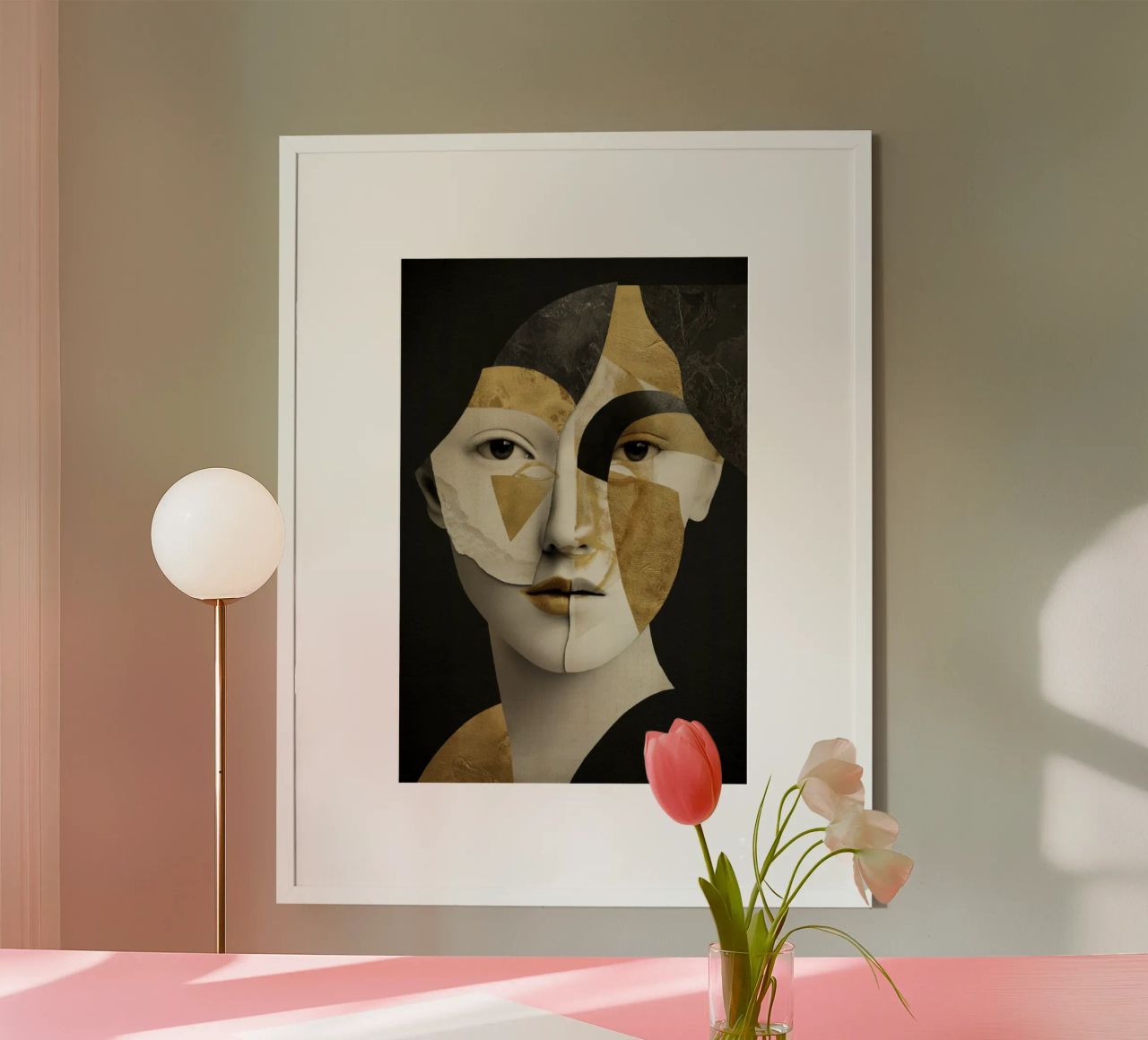 Abstract Gold Collage Portrait with Geometric Fragments poster by Modern Muse