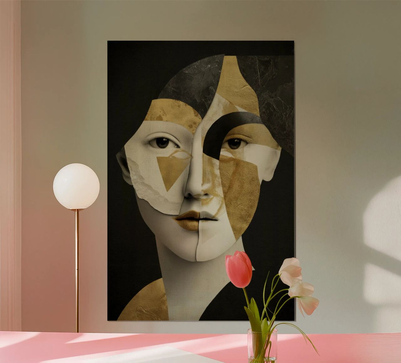 Abstract Gold Collage Portrait with Geometric Fragments poster by Modern Muse