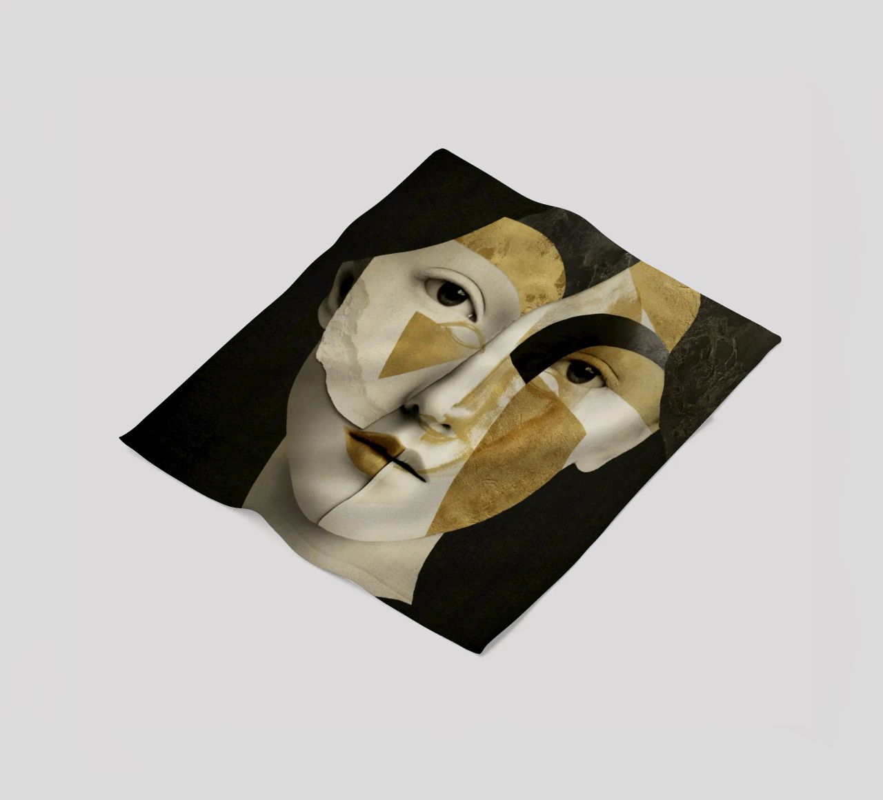 Abstract Gold Collage Portrait with Geometric Fragments fleece blanket by Modern Muse